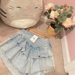 Ruffle Mini denim skirt Mother 25 small designer acid wash 90s